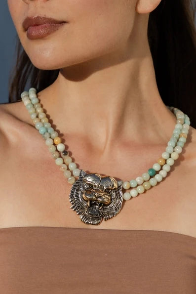 Amazonite Tiger Statement Beaded Necklace - Born To Glam