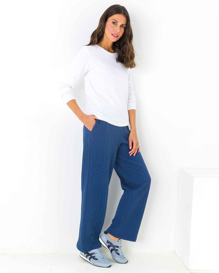 Anika Navy Quilted Leisure Trousers - The Classic Boutique