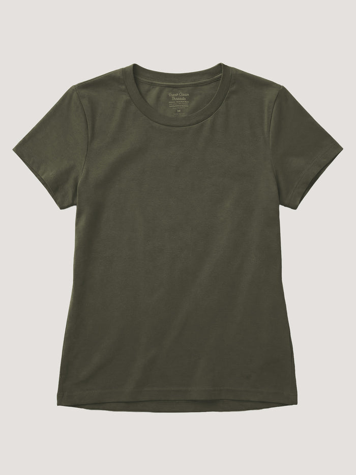Army Green Women's Crew Neck Tees | Ultra-soft, classic crew neckline