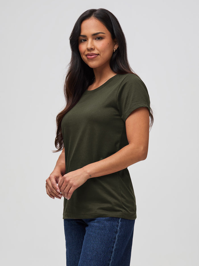Designed to drape and flatter # Short Sleeve T-Shirts for Women | Army Green Crew Neck Tees