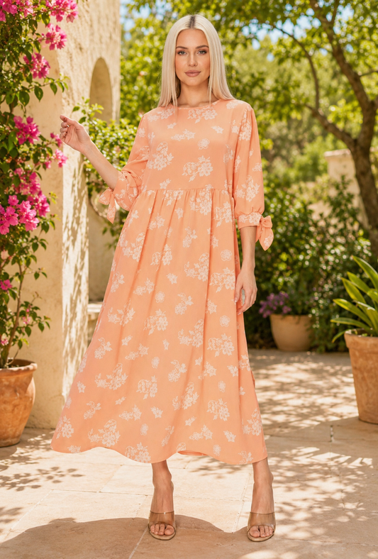 Ava-Peach Floral Dress FINAL SALE