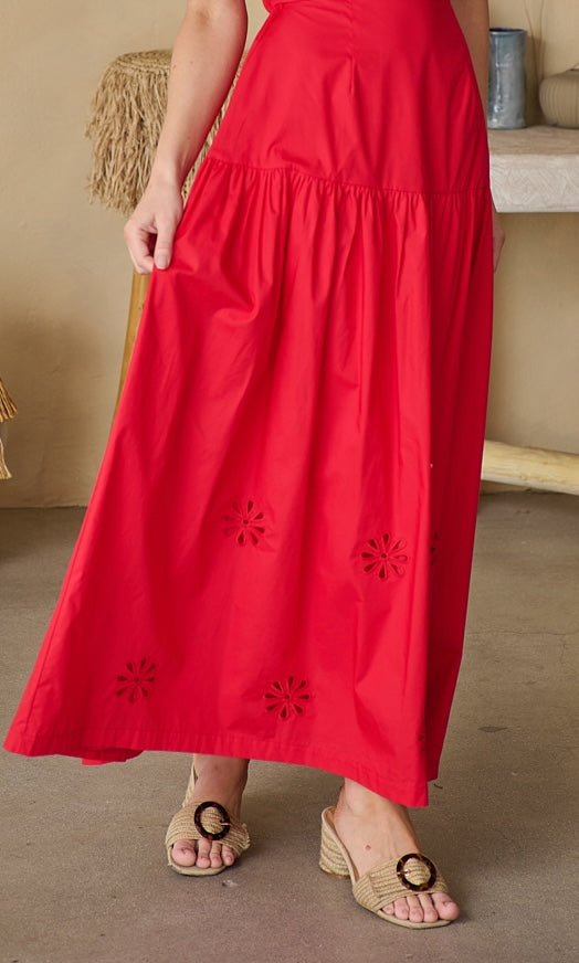 Aviana Embroidered Eyelet Maxi Skirt