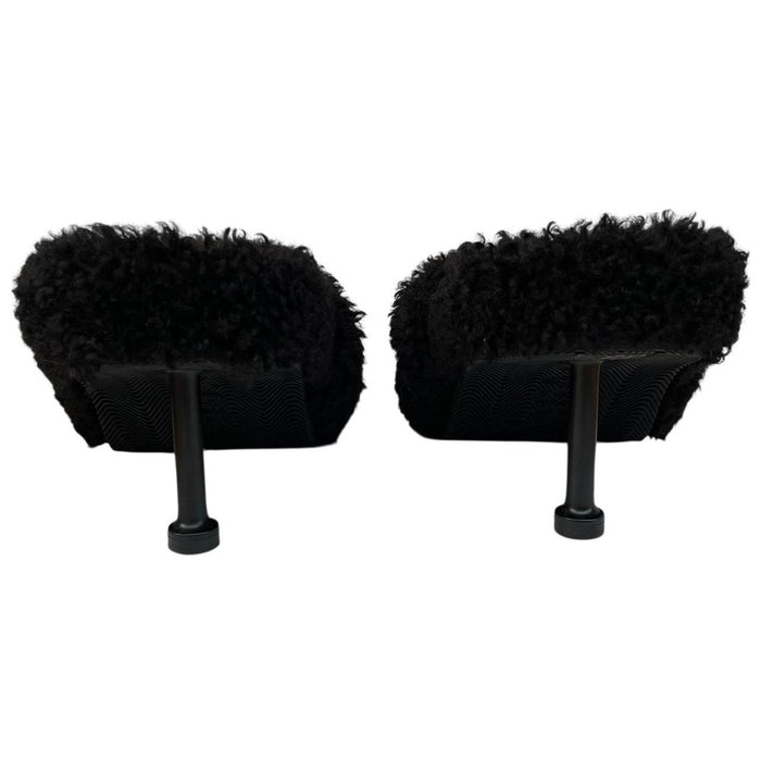 Balenciaga Black Faux Fur Furry High Heels Slides