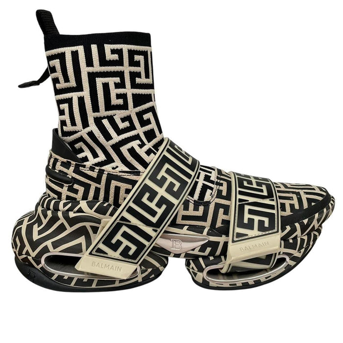 Balmain Black and Cream B-Bold Monogram Sock Trainers