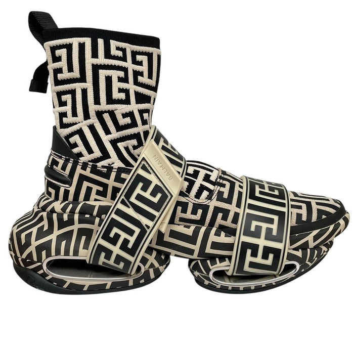 Balmain Black and Cream B-Bold Monogram Sock Trainers