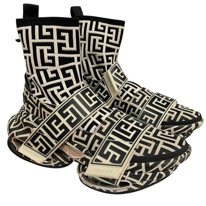 Balmain Black and Cream B-Bold Monogram Sock Trainers