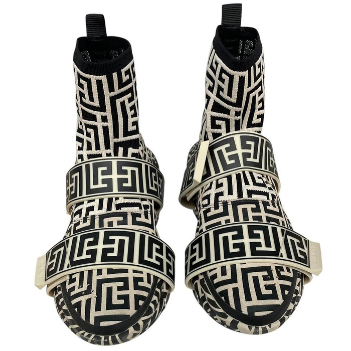 Balmain Black and Cream B-Bold Monogram Sock Trainers