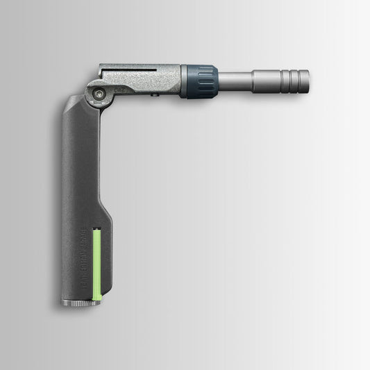 Batch #009: Adapter shown in side profile with angled body and green accent on lower handle