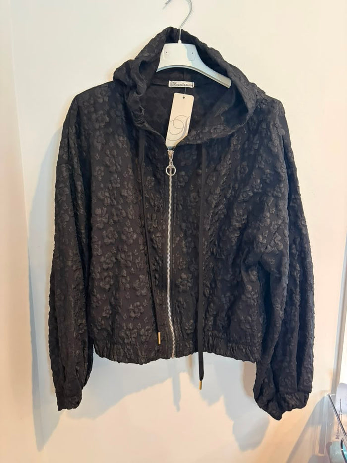 Black Cropped Floral Texture Jacket - Born To Glam