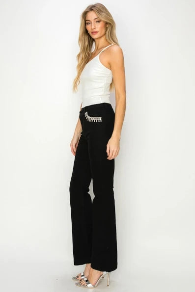 Black Crystal Pocket Flare Jeans - Born To Glam