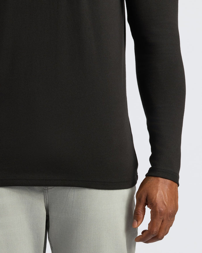 Black & Navy Tall Heavyweight Long Sleeve Pocket Crew worn with light-gray trousers.