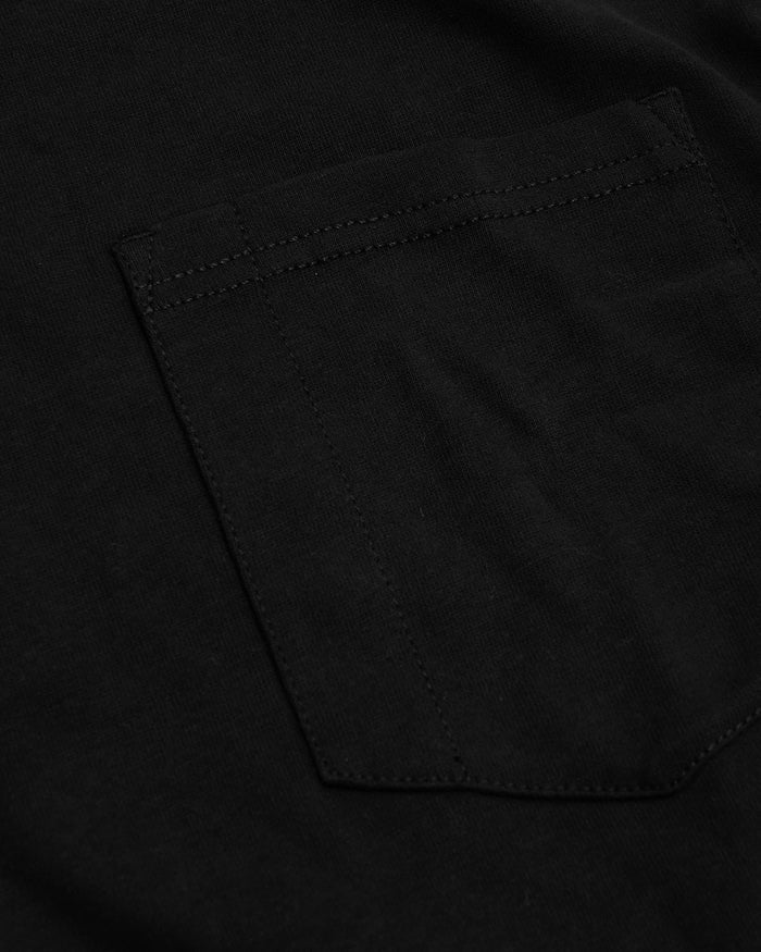 Black & Navy Tall Heavyweight Long Sleeve Pocket Crew, close-up of reinforced pocket.