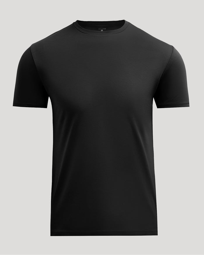 Black Pima Cotton Blend Crew men's basic t-shirt in solid black, featuring a classic crew neck and short sleeves with a smooth, comfortable fabric blend.