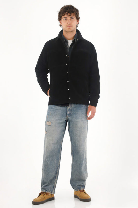 Black Synthetic Suede Jacket for Men