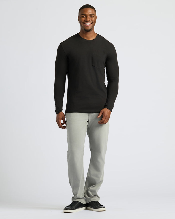 Man in Black & Carbon Tall Heavyweight Long Sleeve Pocket Crew.