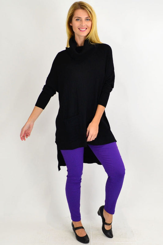 Black Cali&Co Taylor winter knit tunic with cowl neck, long sleeves, and a relaxed fit, perfect for cozy winter outfits.