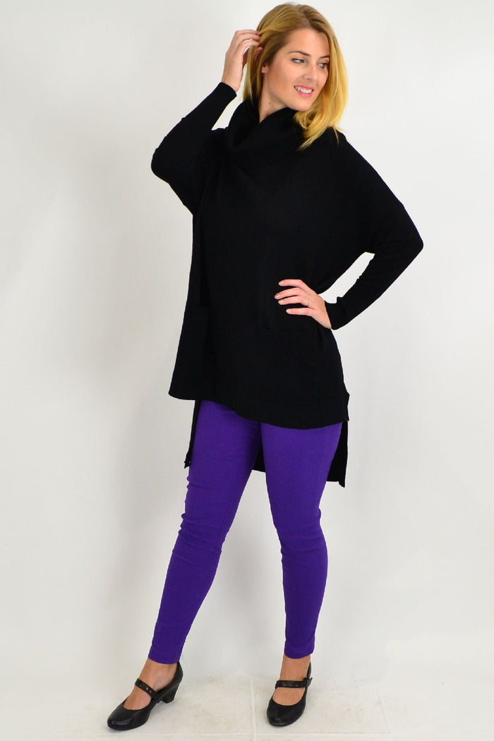 Black Taylor Winter Knit Tunic by Cali&Co featuring a cozy, textured knit fabric and a relaxed fit for winter wear.