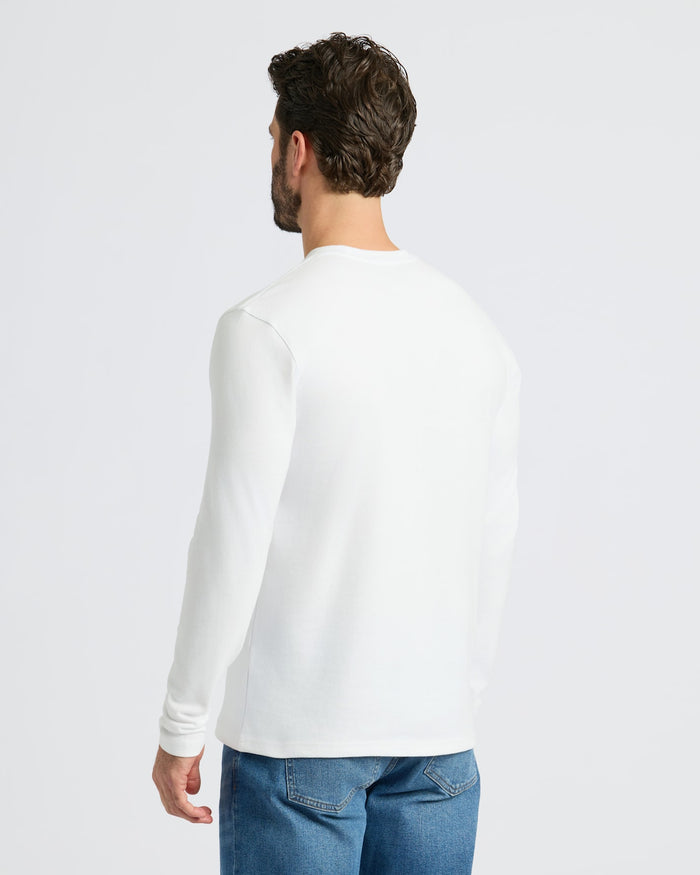 Man wearing White Heavyweight Long Sleeve Pocket Crew 2-Pack.