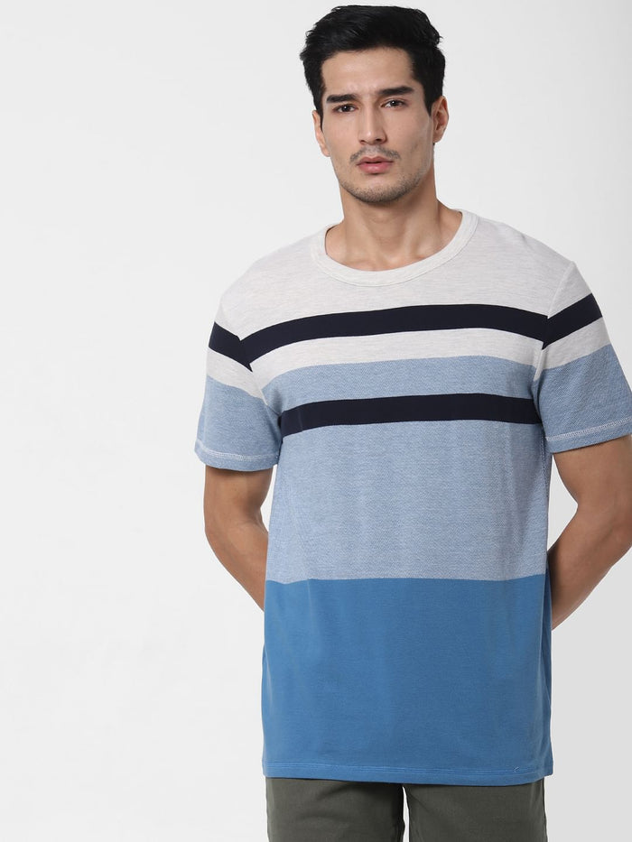 Blue Colourblocked Crew Neck T-Shirt