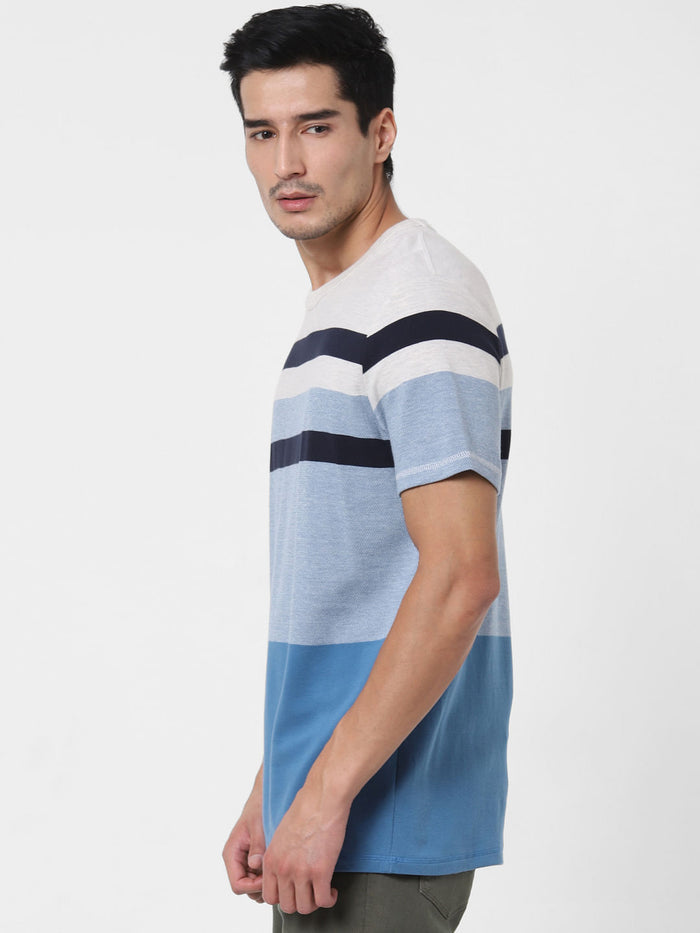 Blue Colourblocked Crew Neck T-Shirt