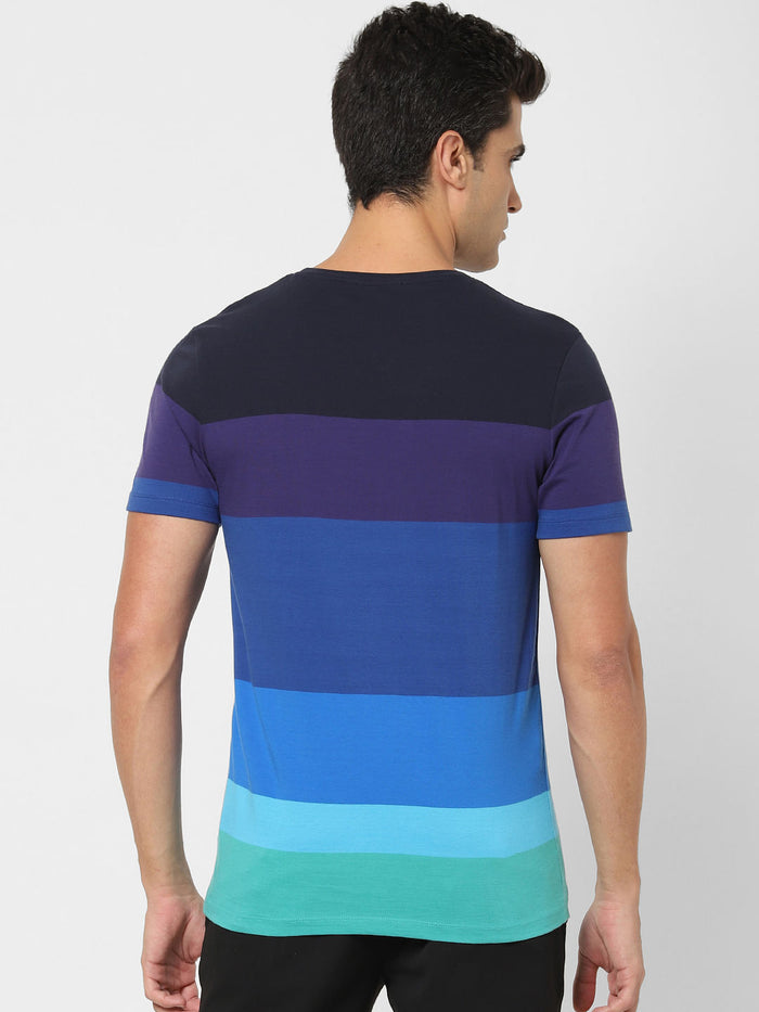 Blue Colourblocked Crew Neck T-Shirt
