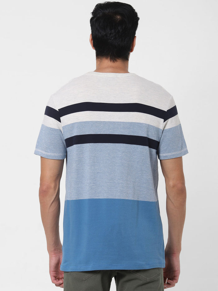 Blue Colourblocked Crew Neck T-Shirt
