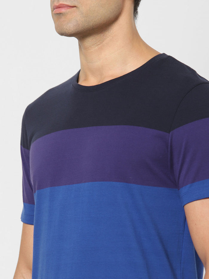 Blue Colourblocked Crew Neck T-Shirt