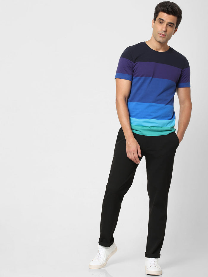 Blue Colourblocked Crew Neck T-Shirt