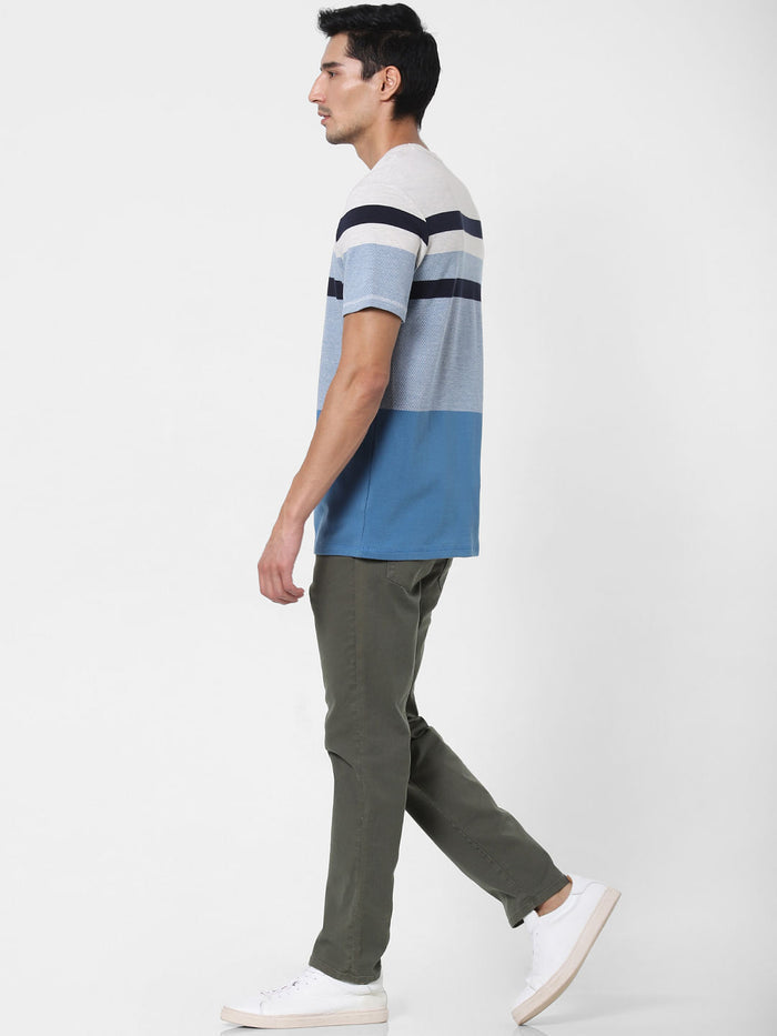 Blue Colourblocked Crew Neck T-Shirt