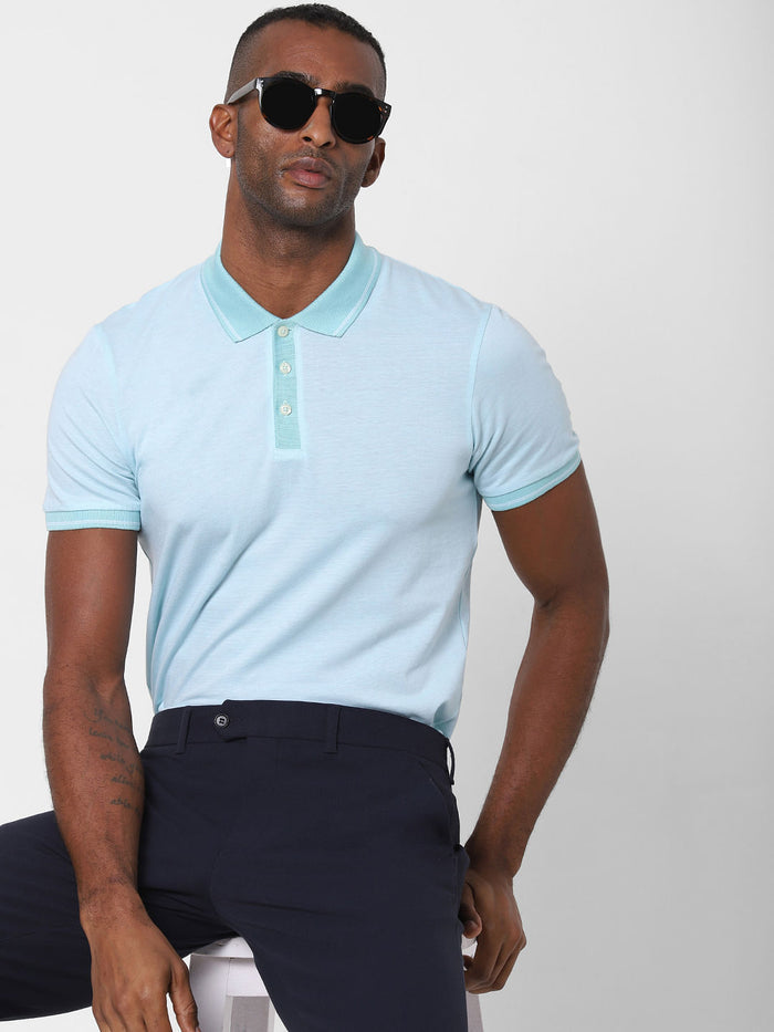 Blue Contrast Tipping Polo T-Shirt