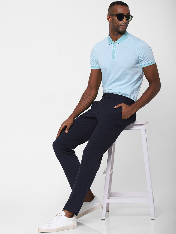 Blue Contrast Tipping Polo T-Shirt