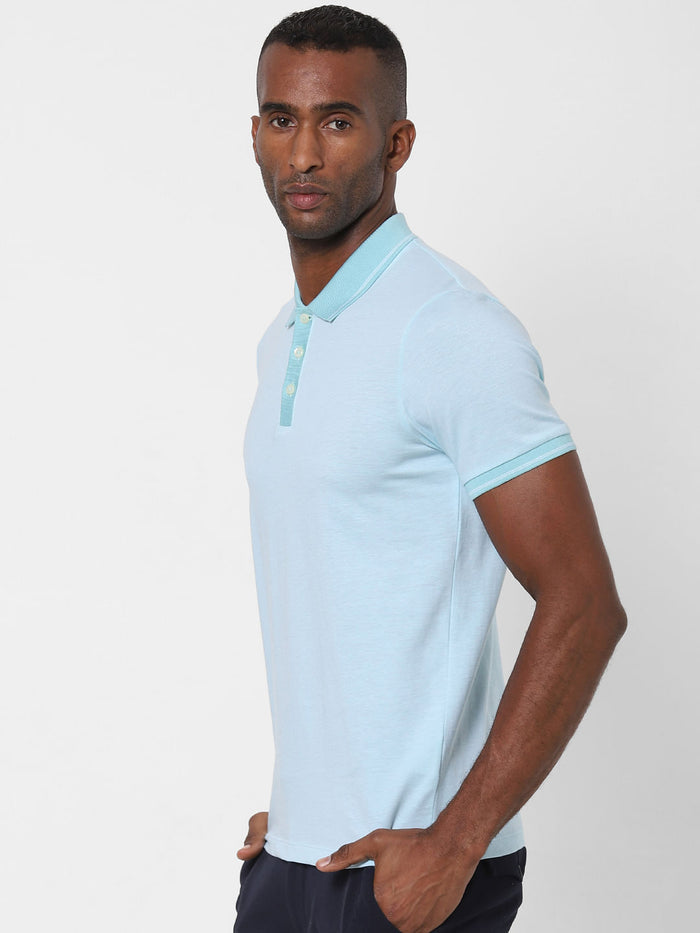 Blue Contrast Tipping Polo T-Shirt