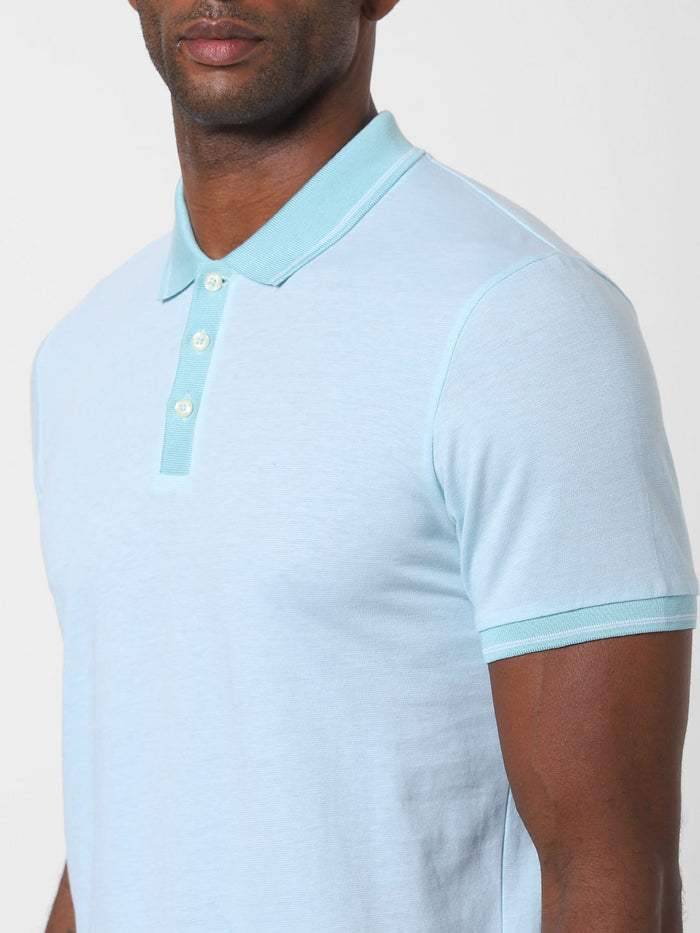 Blue Contrast Tipping Polo T-Shirt