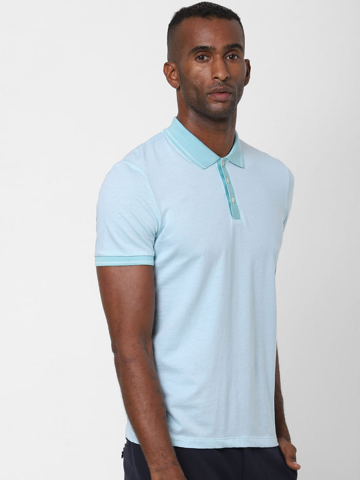 Blue Contrast Tipping Polo T-Shirt