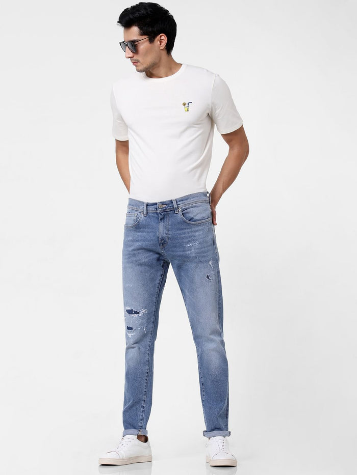 Blue Distressed Toby Tapered Fit Jeans