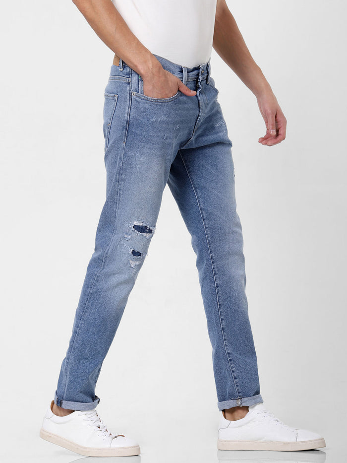Blue Distressed Toby Tapered Fit Jeans