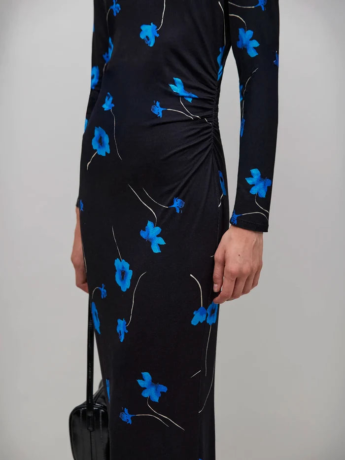 Blue Floral Print Jersey Dress