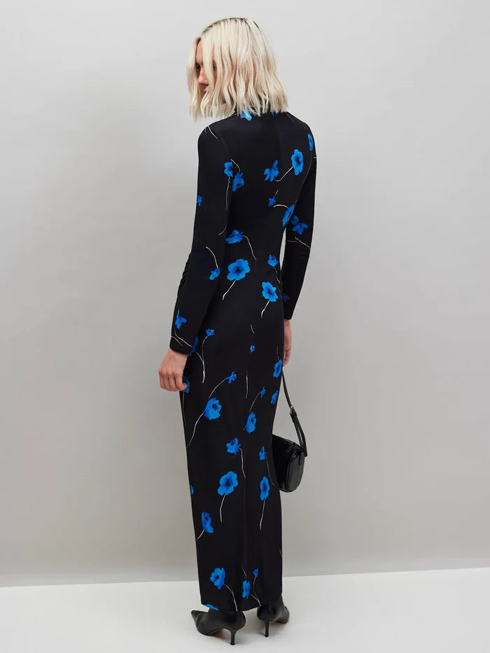 Blue Floral Print Jersey Dress