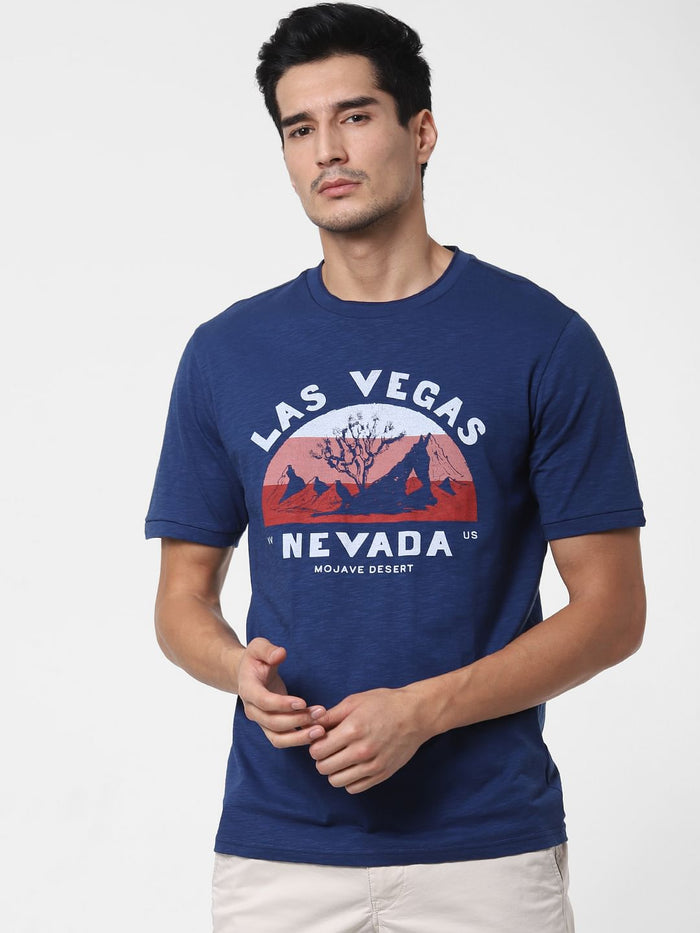 Blue Graphic Print Crew Neck T-Shirt