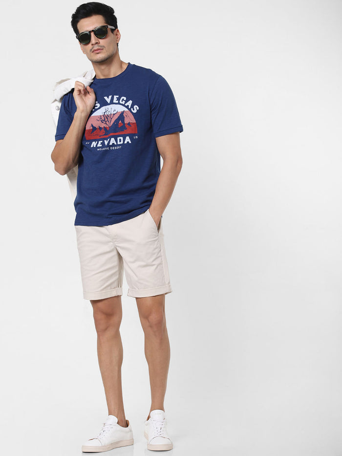Blue Graphic Print Crew Neck T-Shirt