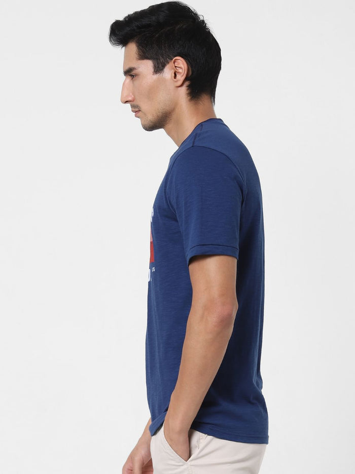Blue Graphic Print Crew Neck T-Shirt