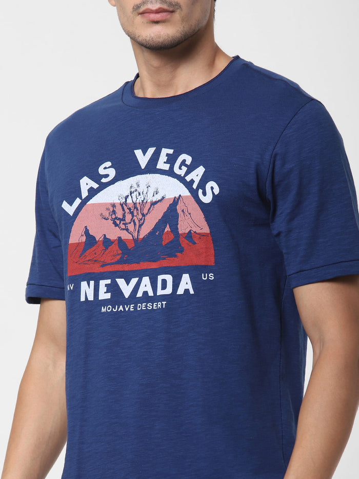 Blue Graphic Print Crew Neck T-Shirt