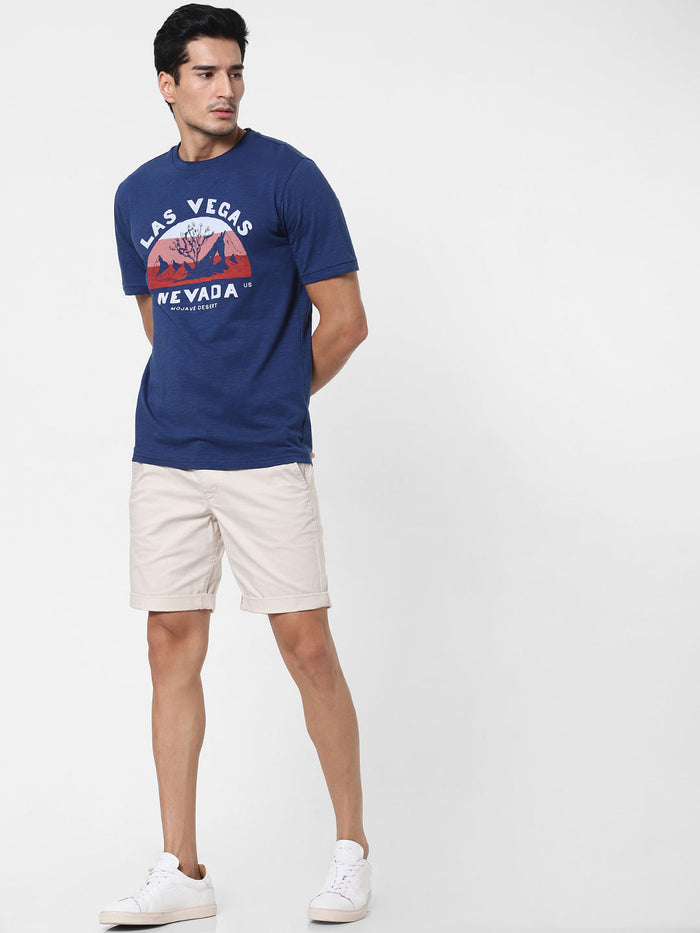 Blue Graphic Print Crew Neck T-Shirt