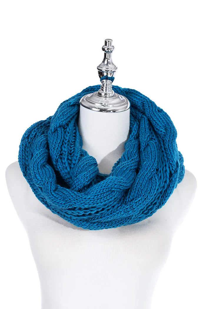 Blue infinity snood scarf by I Love Tunics, showcasing a cozy, seamless circular design in soft fabric.
