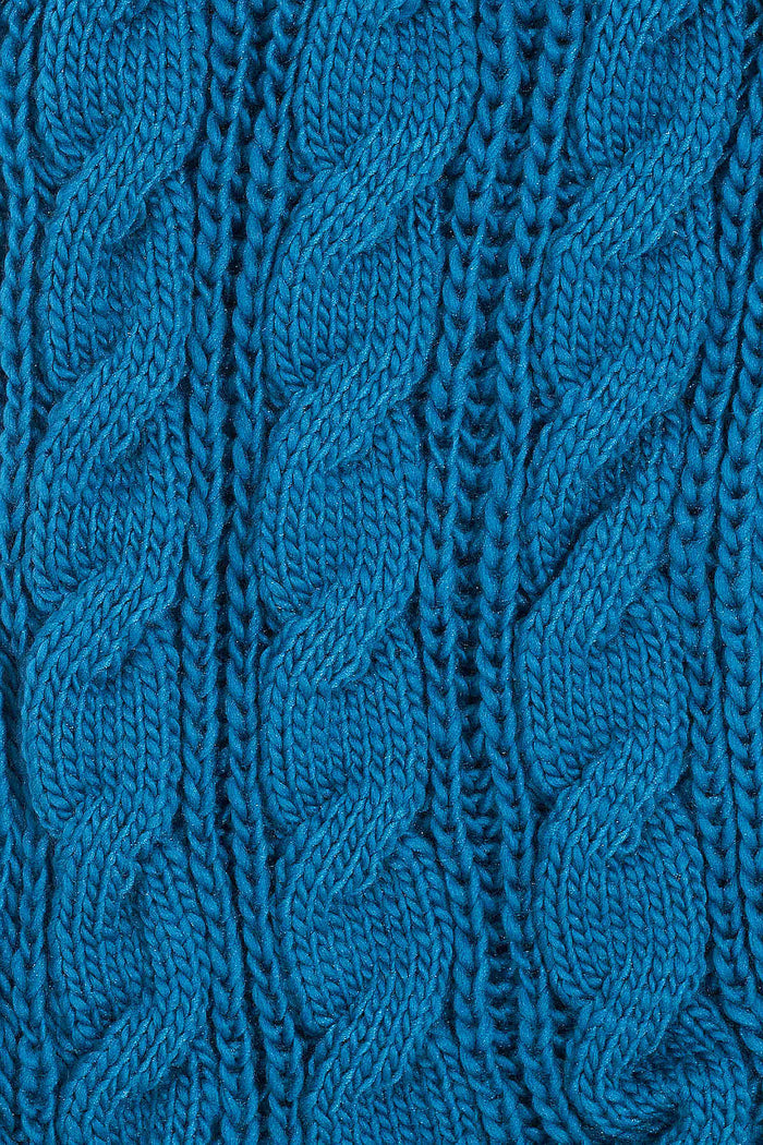 Blue infinity snood scarf by I Love Tunics, made of soft fabric, shown in a close-up image highlighting its seamless circular design.