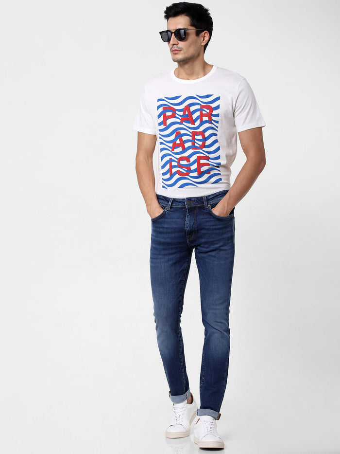 Blue Mid Rise Faded Leon Slim Fit Jeans