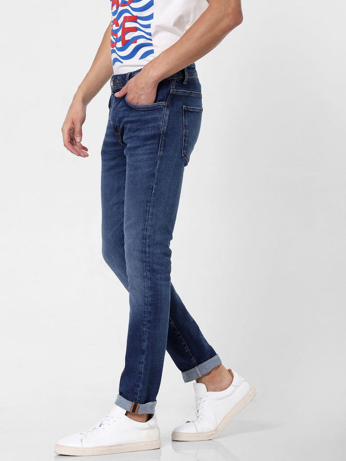 Blue Mid Rise Faded Leon Slim Fit Jeans