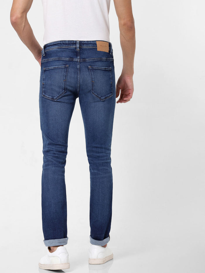 Blue Mid Rise Faded Leon Slim Fit Jeans