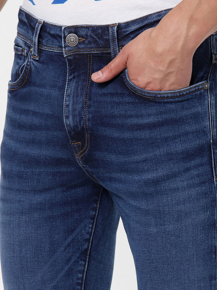 Blue Mid Rise Faded Leon Slim Fit Jeans