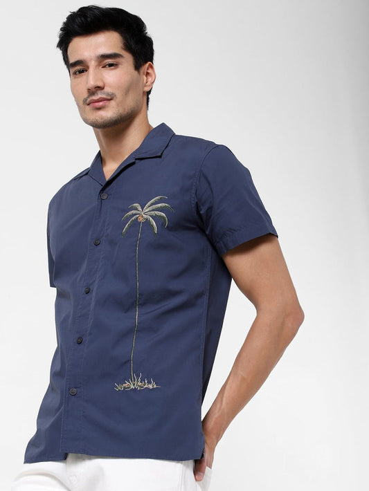 Blue Palm Tree Print Shirt